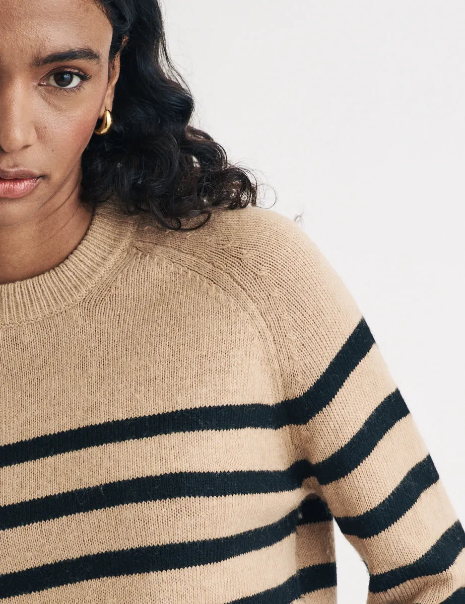 Beige Striped Crew Neck Knitted Jumper sold by Nobody's Child product image thumbnail 3