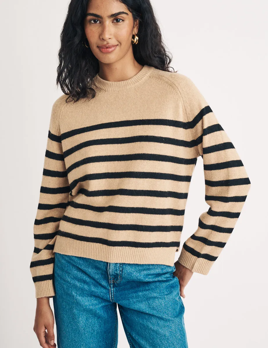 Beige Striped Crew Neck Knitted Jumper sold by Nobody's Child