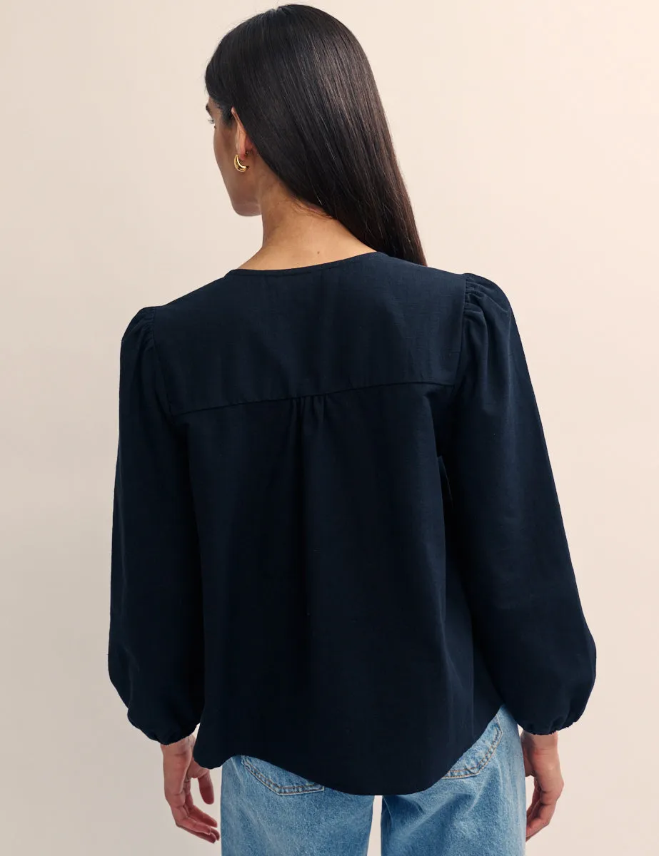 Black Tie Front Bernadetta Blouse sold by Nobody's Child product image thumbnail 4