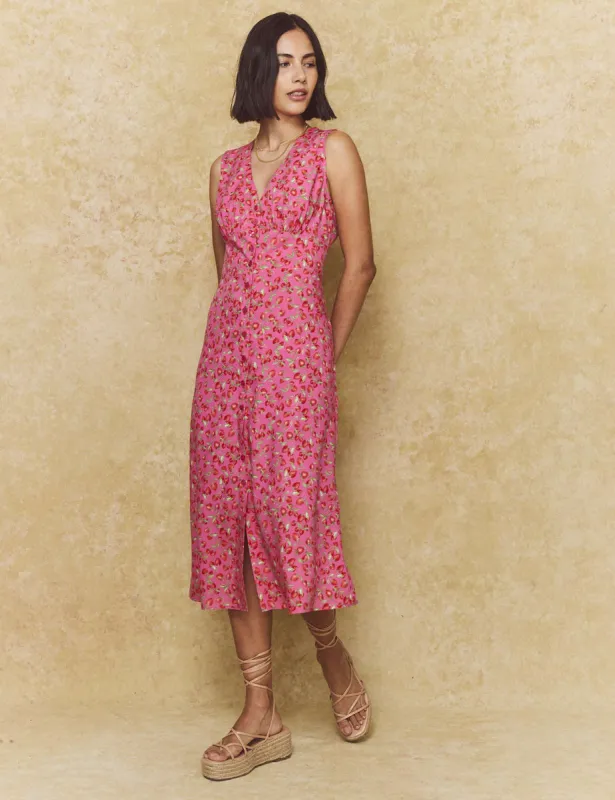 Pink Strawberry Print Sandra Midi Dress sold by Nobody's Child