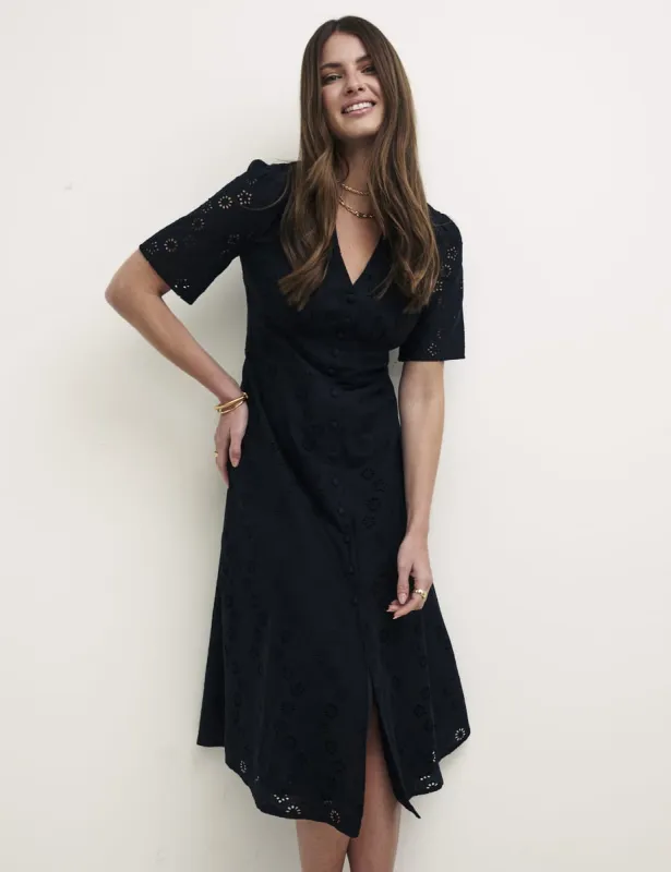 Petite Black Broderie Alexa Midi Dress sold by Nobody's Child