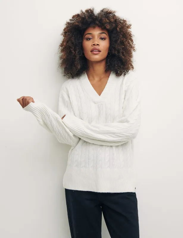 Boyfriend Cable Stitch V Neck Jumper sold by Nobody's Child