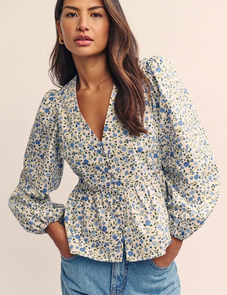 Blue Ditsy Floral Ria Blouse sold by Nobody's Child