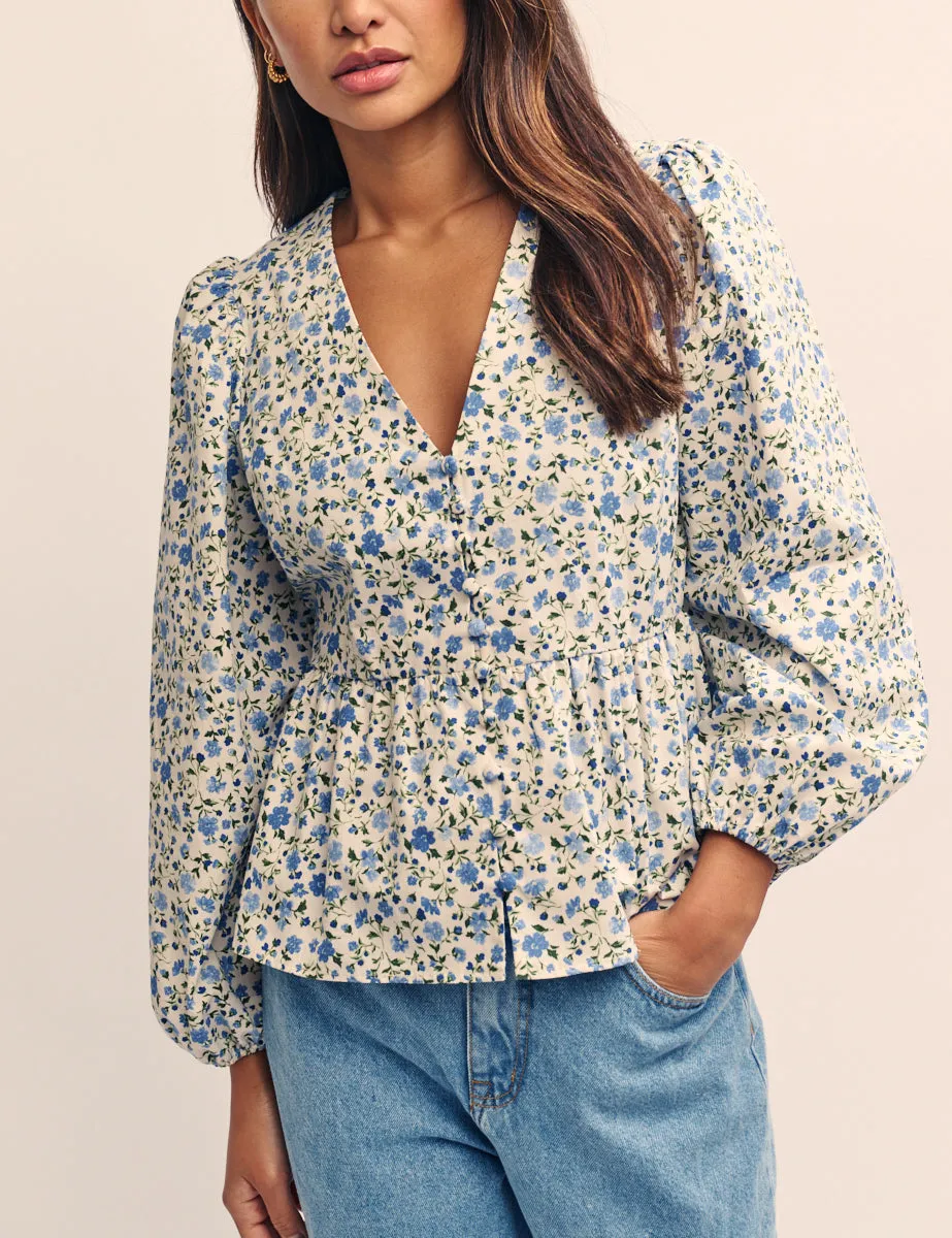 Blue Ditsy Floral Ria Blouse sold by Nobody's Child product image thumbnail 3