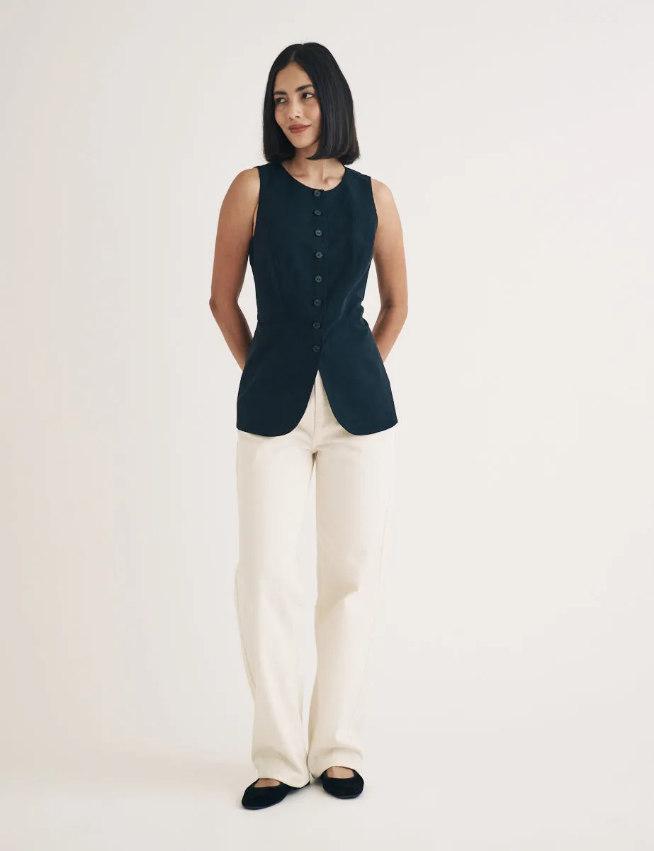 Black Crew Neck Longline Waistcoat sold by Nobody's Child product image thumbnail 2