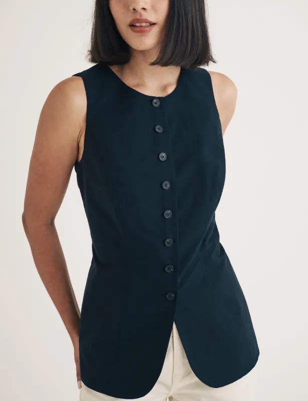 Black Crew Neck Longline Waistcoat sold by Nobody's Child