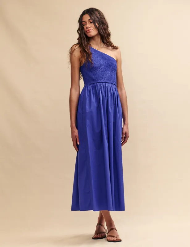 Blue One Shoulder Georgia Midi Dress sold by Nobody's Child