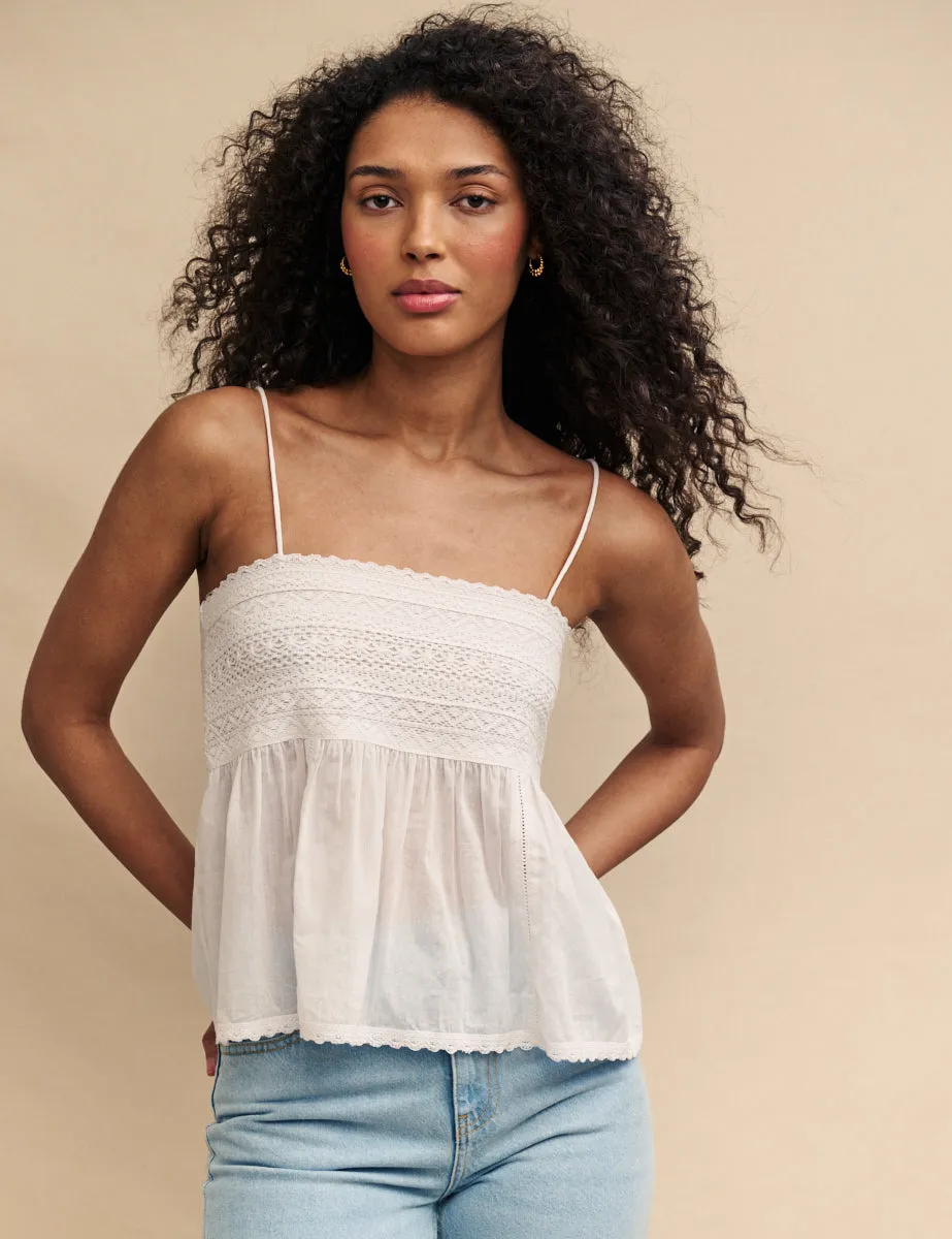 White Embroidered Detail Cami Top sold by Nobody's Child