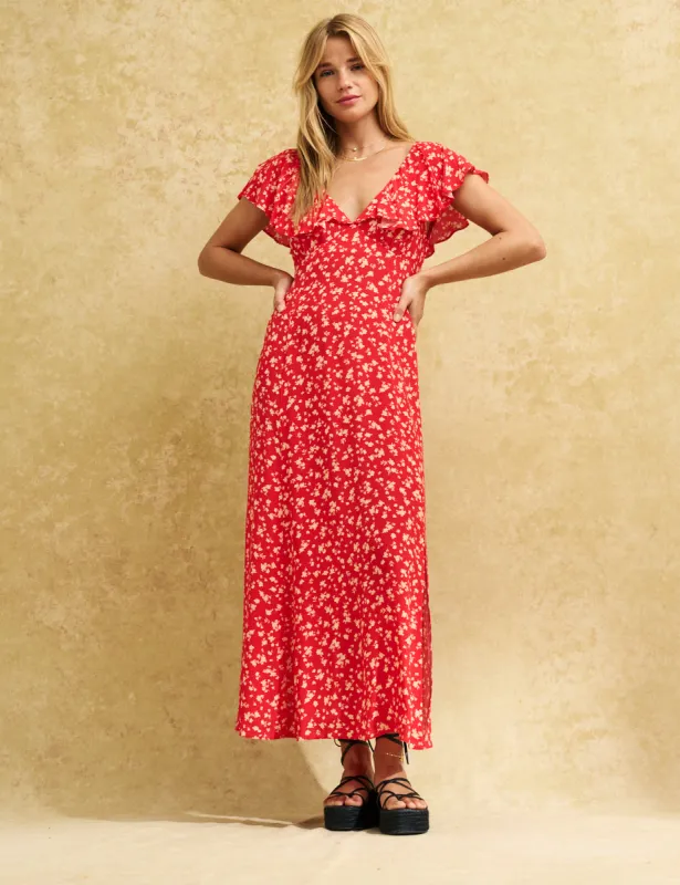 Red Ditsy Floral Suki Midi Dress made by Nobody's Child