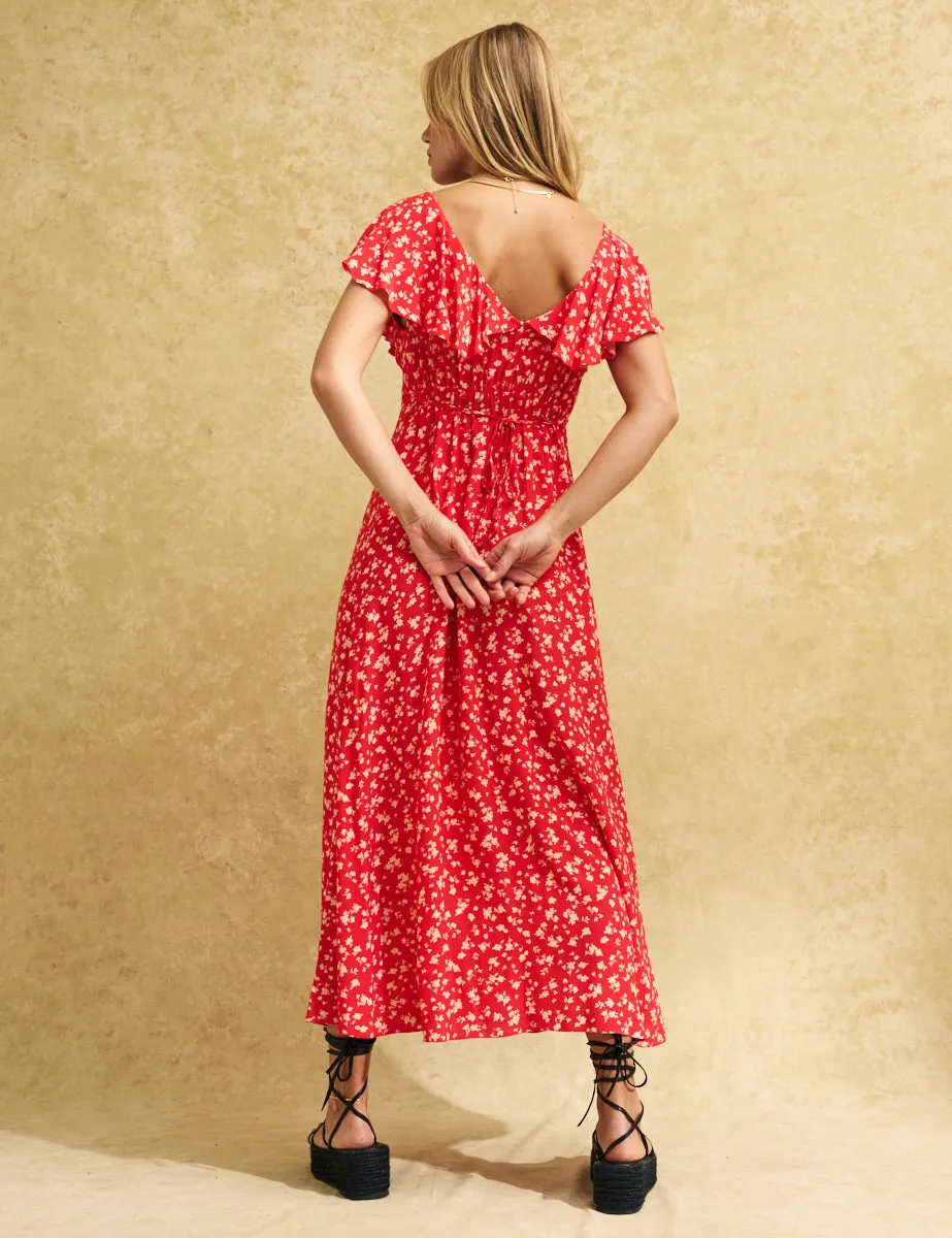 Red Ditsy Floral Suki Midi Dress sold by Nobody's Child product image thumbnail 4