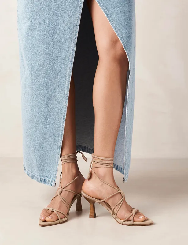 Alohas Belinda Suede Beige Leather Heeled Sandals sold by Nobody's Child
