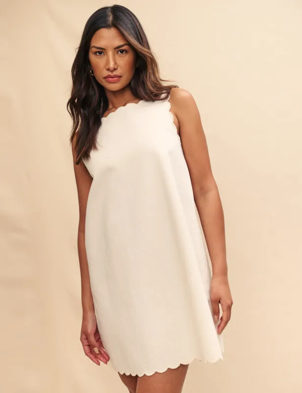 Cream Denim Scallop Trim Finsbury Mini Dress sold by Nobody's Child