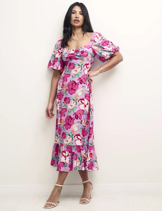 Pink Floral Sweetheart Neck Darcie Midi Dress sold by Nobody's Child