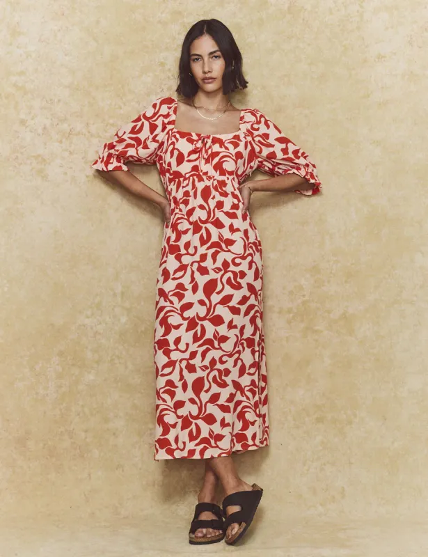 Red Petal Print Martina Midi Dress sold by Nobody's Child
