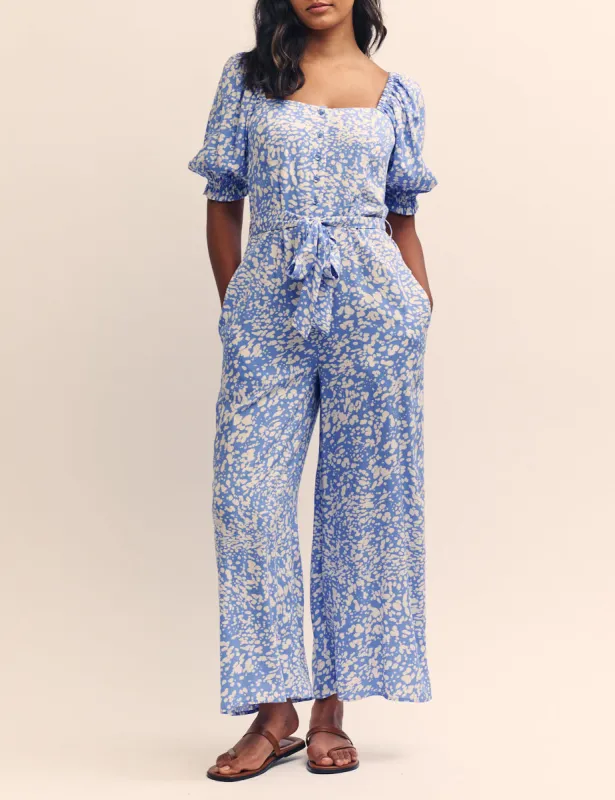 Blue Printed Tie Waist Romilly Jumpsuit sold by Nobody's Child