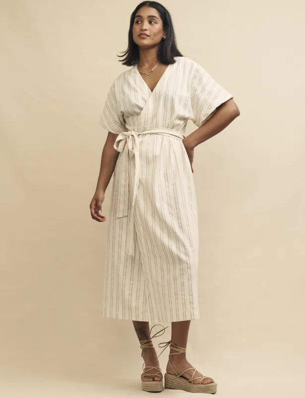 Cream Stripe Louisa Wrap Midi Dress sold by Nobody's Child
