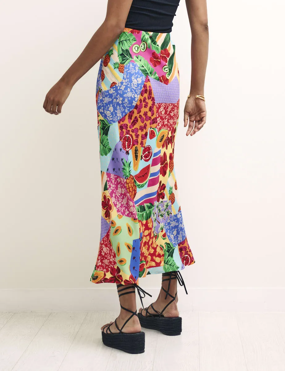 Fruit Patchwork Print Mila Satin Slip Midi Skirt sold by Nobody's Child product image thumbnail 4