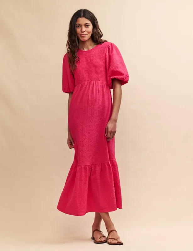 Pink Puff Sleeve Kelsie Midi Dress sold by Nobody's Child