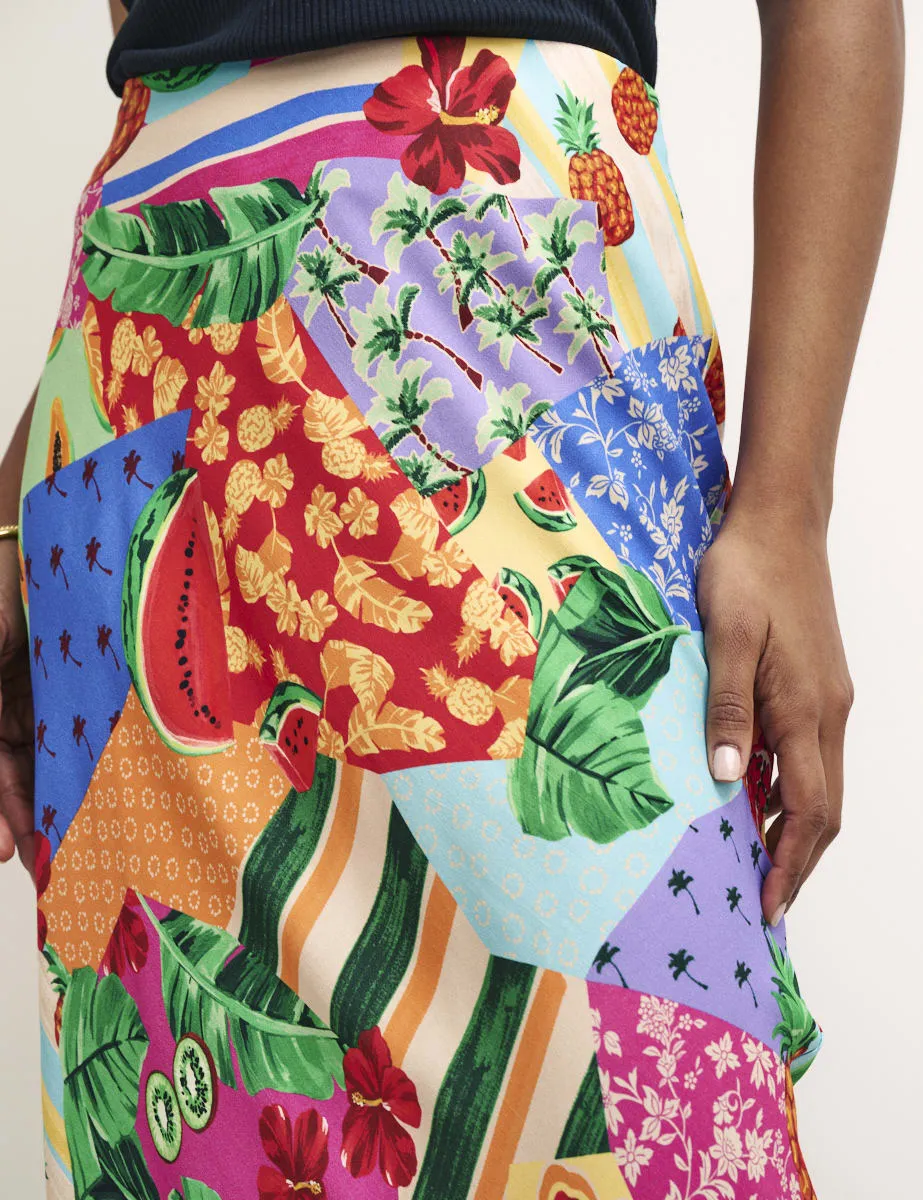 Fruit Patchwork Print Mila Satin Slip Midi Skirt sold by Nobody's Child product image thumbnail 3