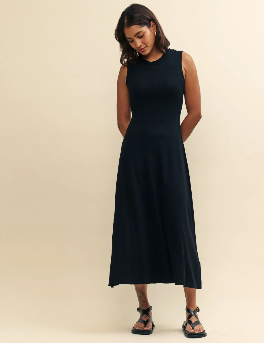 Black Jersey A-line Denver Midi Dress sold by Nobody's Child