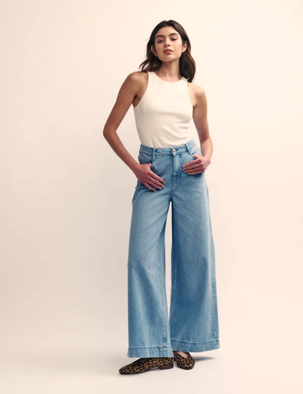 Mid Wash Blue Denim Super Wide Leg Jeans sold by Nobody's Child