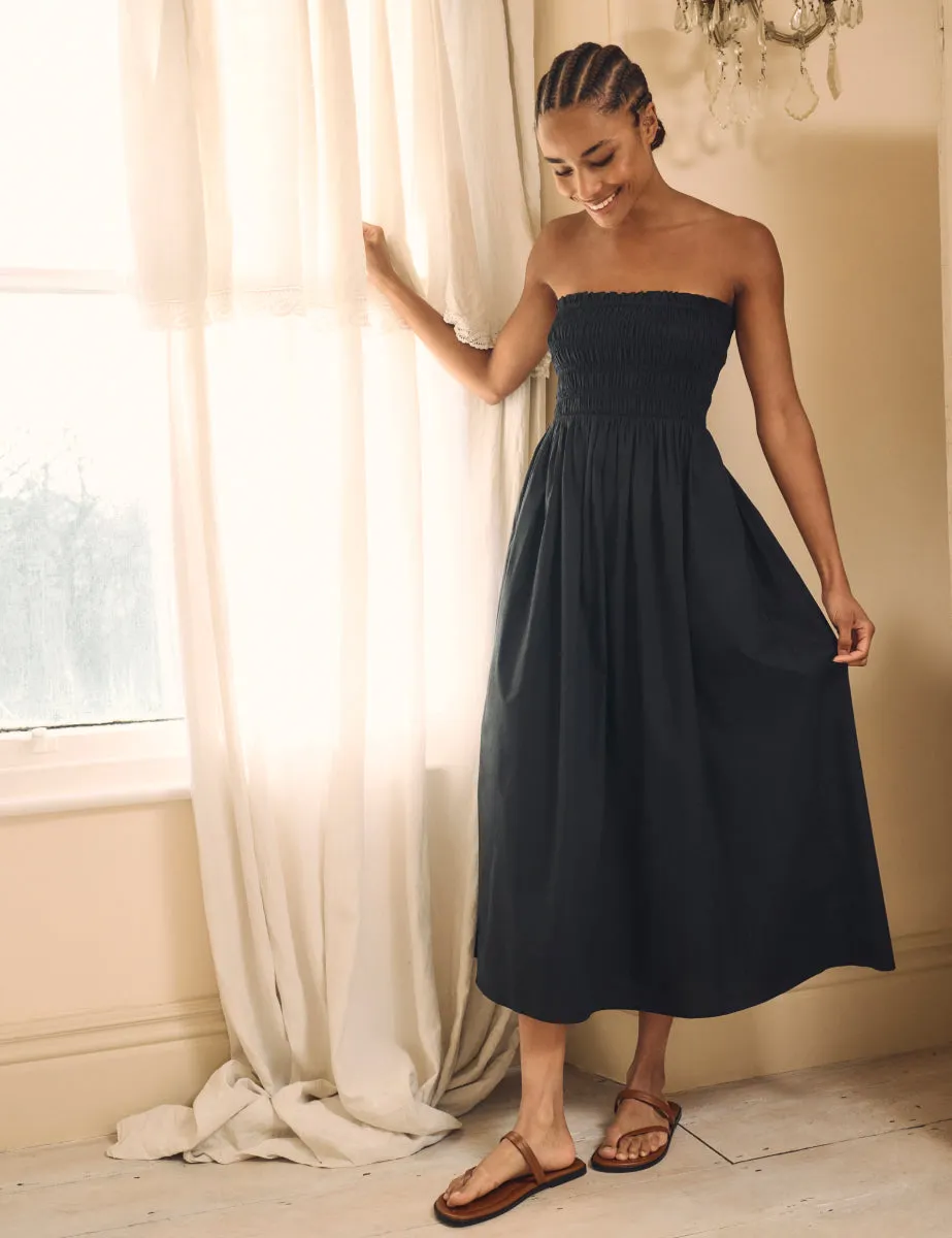 Black Shirred Bandeau Annie Midi Dress sold by Nobody's Child