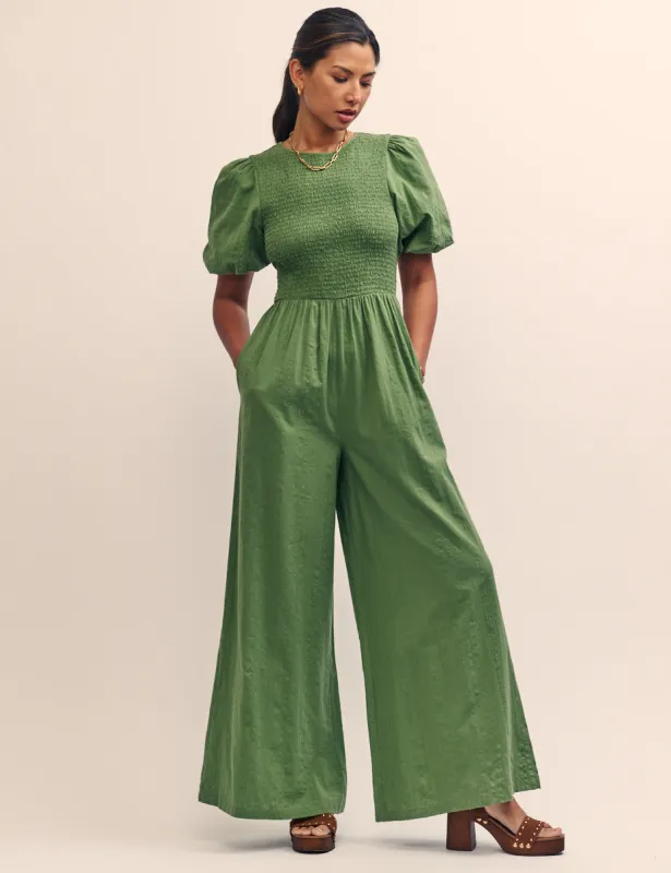 Green Puff Sleeve Jumpsuit sold by Nobody's Child