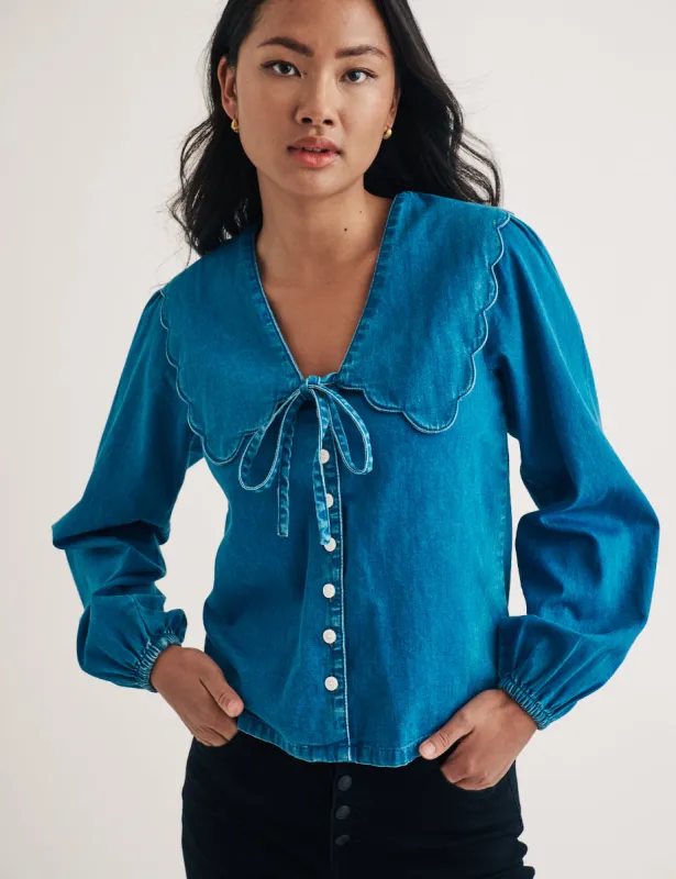 Denim Long Sleeve Birdie Blouse sold by Nobody's Child