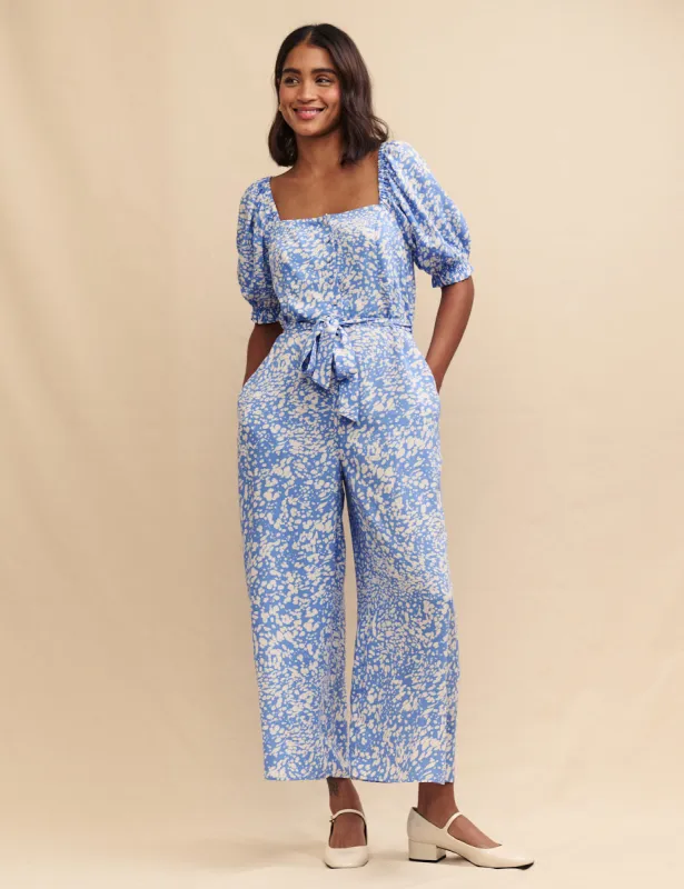 Petite Blue Printed Tie Waist Romilly Jumpsuit sold by Nobody's Child