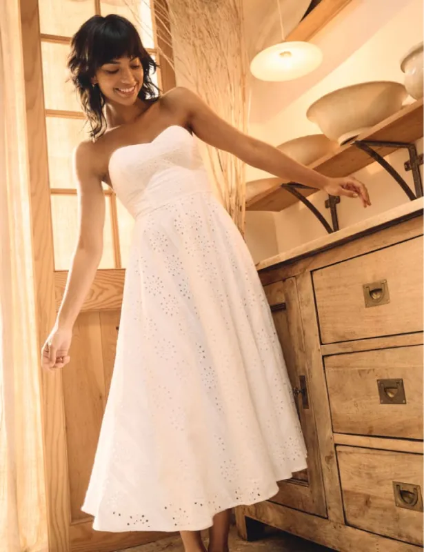 White Broderie Bandeau Aurora Midi Dress sold by Nobody's Child