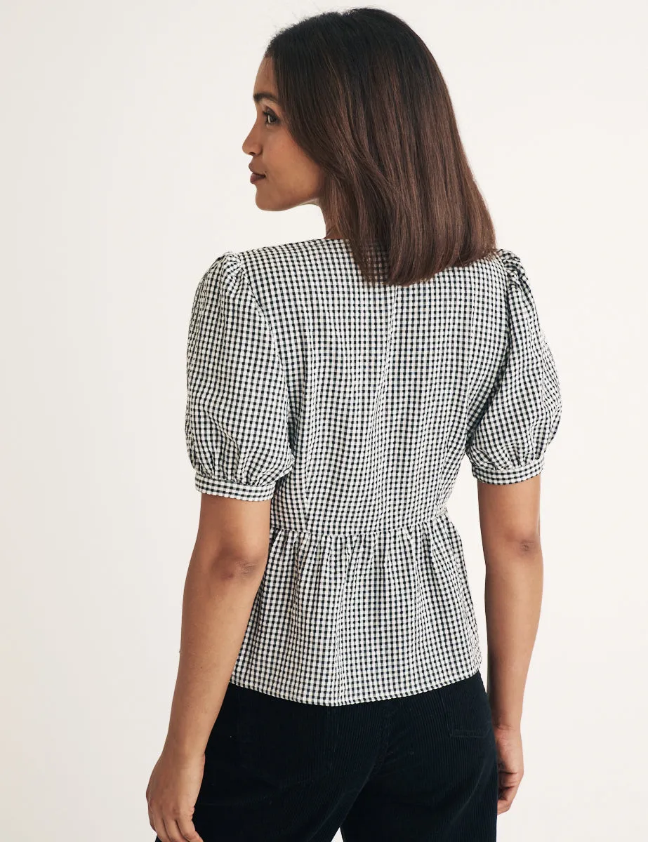 Black Gingham Puff Sleeve Blouse sold by Nobody's Child product image thumbnail 4