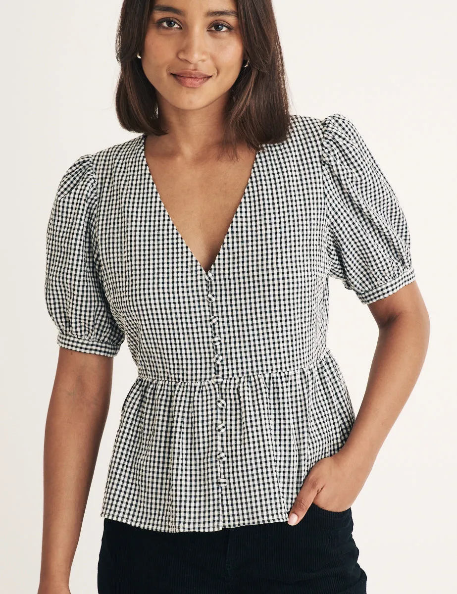 Black Gingham Puff Sleeve Blouse sold by Nobody's Child