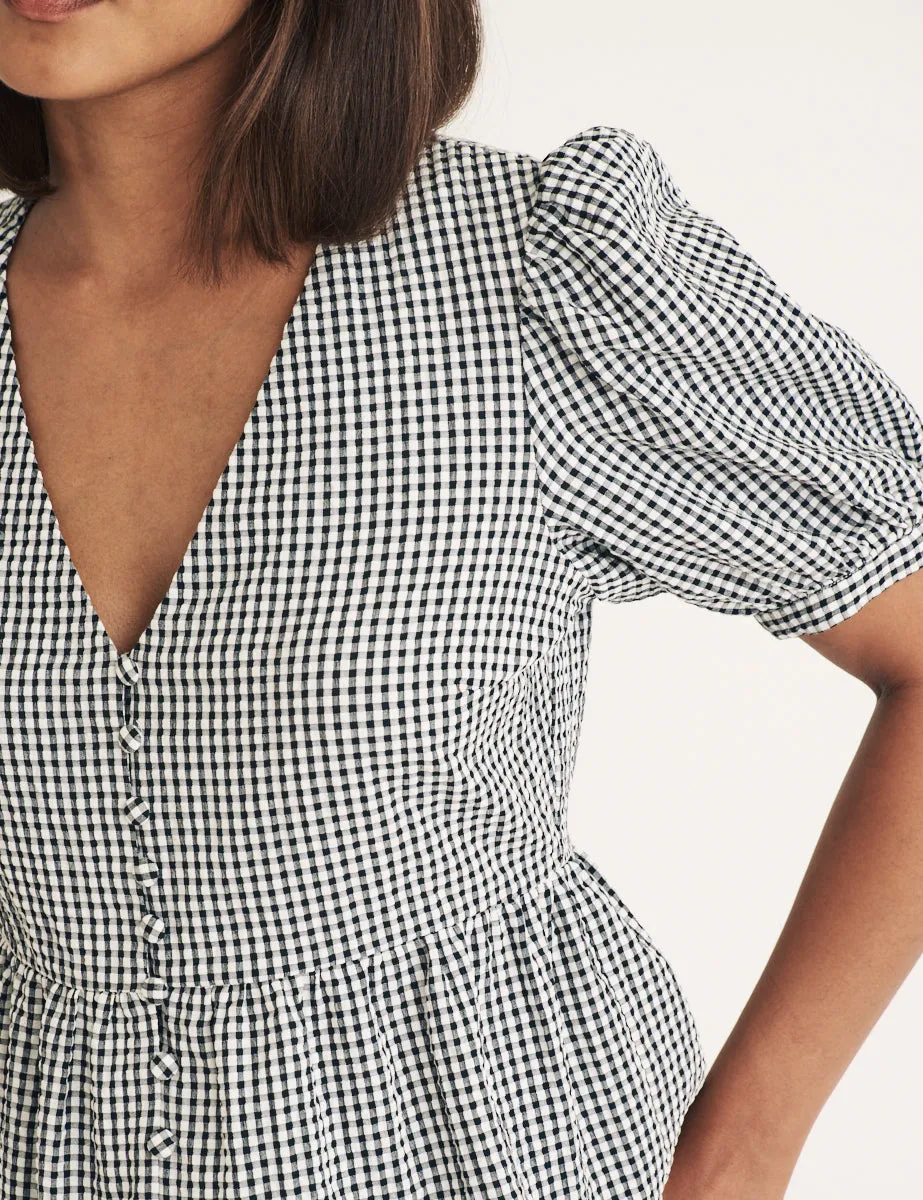Black Gingham Puff Sleeve Blouse sold by Nobody's Child product image thumbnail 2