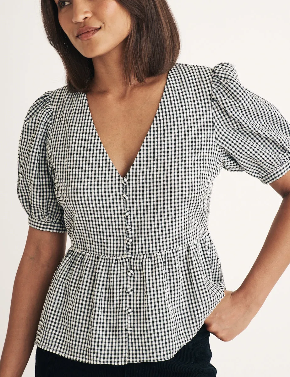 Black Gingham Puff Sleeve Blouse sold by Nobody's Child product image thumbnail 3