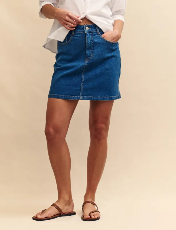 Dark Blue Denim Mini Skirt sold by Nobody's Child