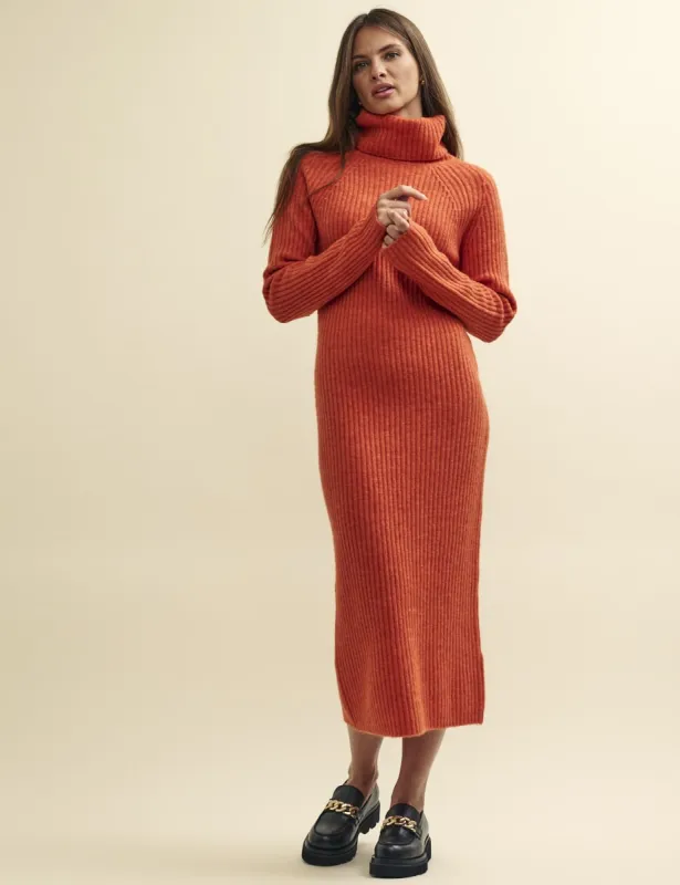 Orange Roll Neck Knitted Midi Dress sold by Nobody's Child