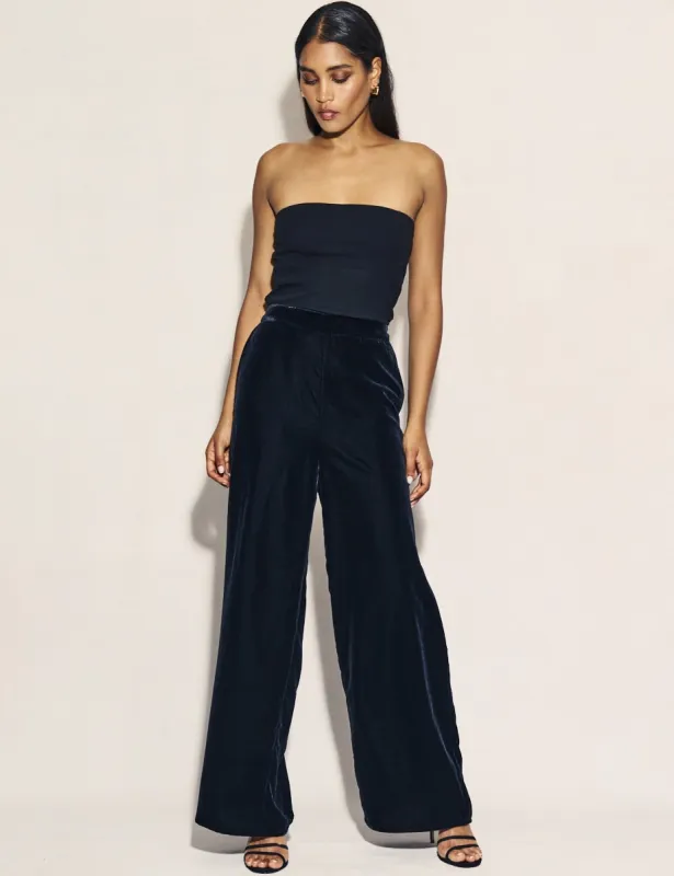 Black Velvet Wide Leg Azora Trousers sold by Nobody's Child