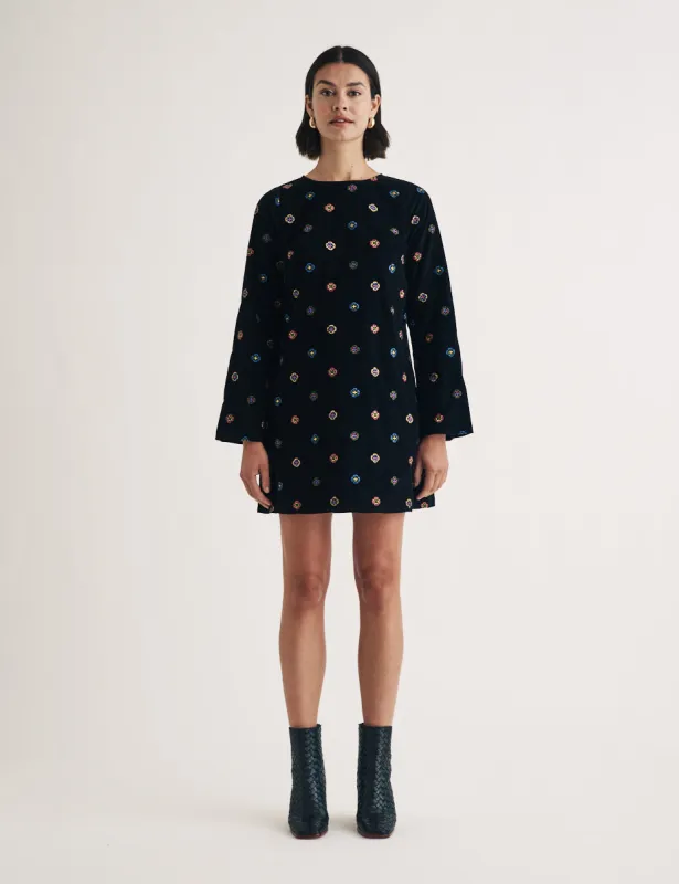 Black Cord Embroidered Sarajevo Mini Dress sold by Nobody's Child
