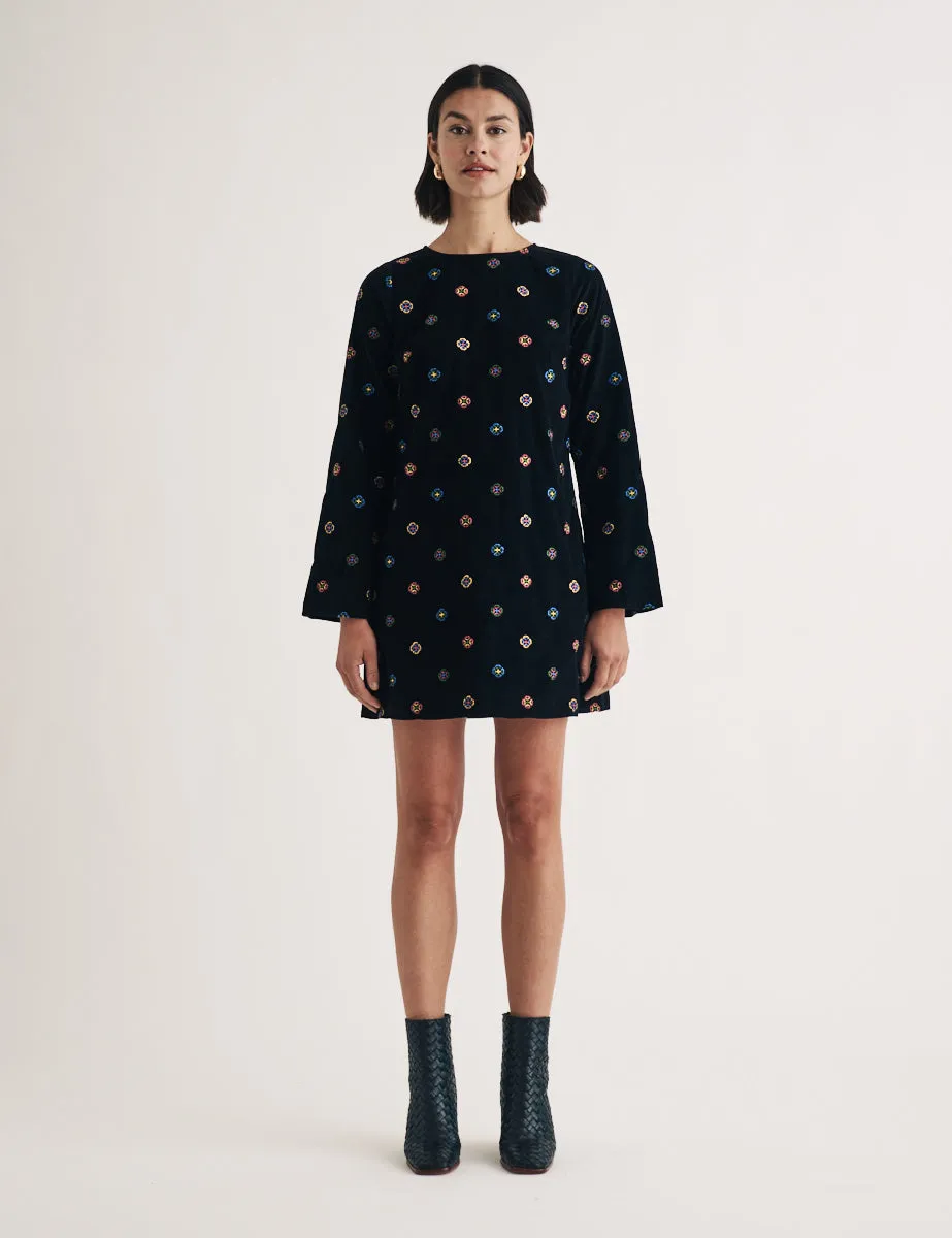 Black Cord Embroidered Sarajevo Mini Dress sold by Nobody's Child
