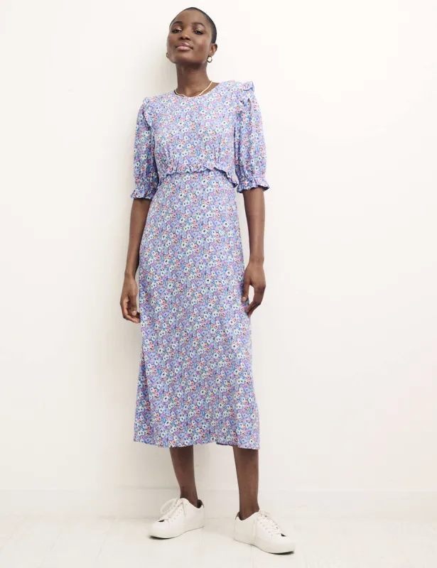 Petite Ditsy Blue Felicia Midi Dress sold by Nobody's Child