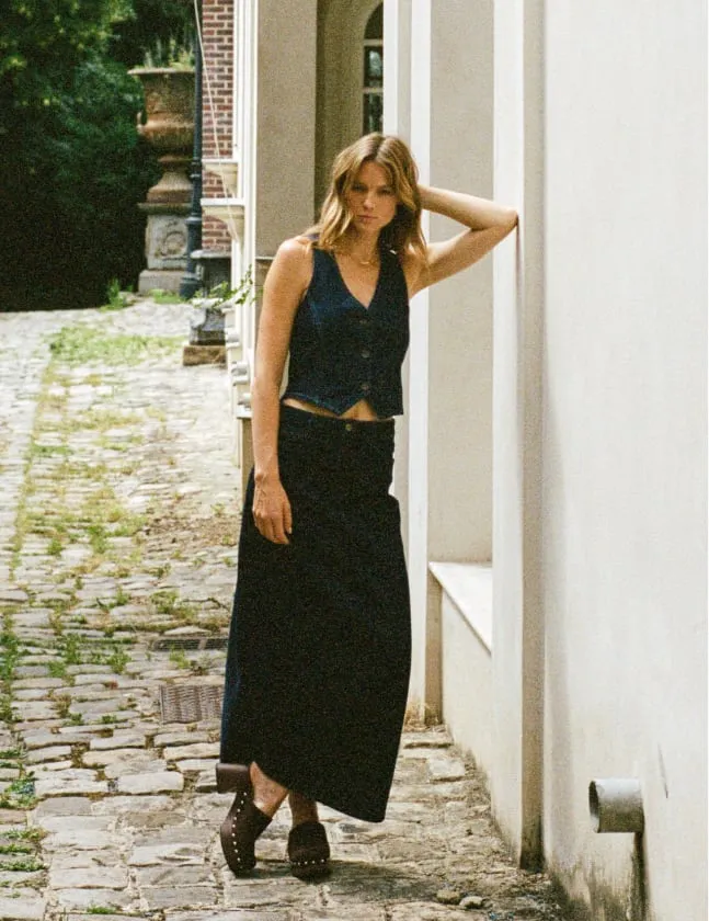 Dark Denim Back Slit Maxi Skirt sold by Nobody's Child product image thumbnail 5