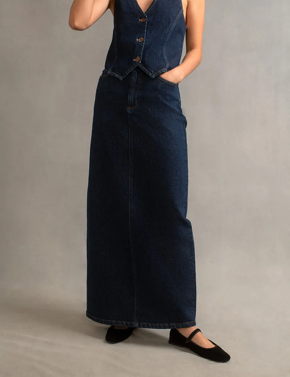 Dark Denim Back Slit Maxi Skirt sold by Nobody's Child product image thumbnail 2