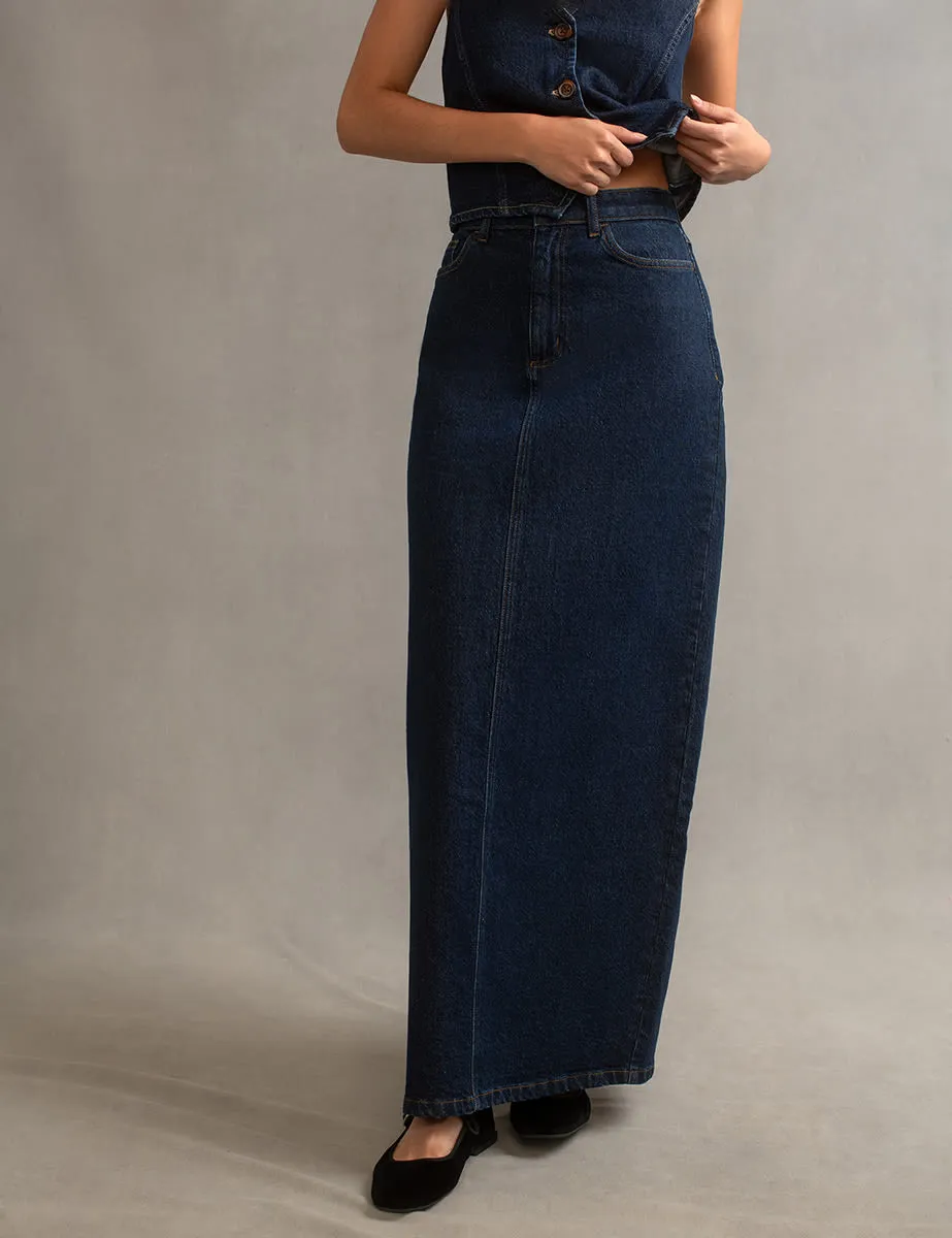 Dark Denim Back Slit Maxi Skirt sold by Nobody's Child product image thumbnail 3