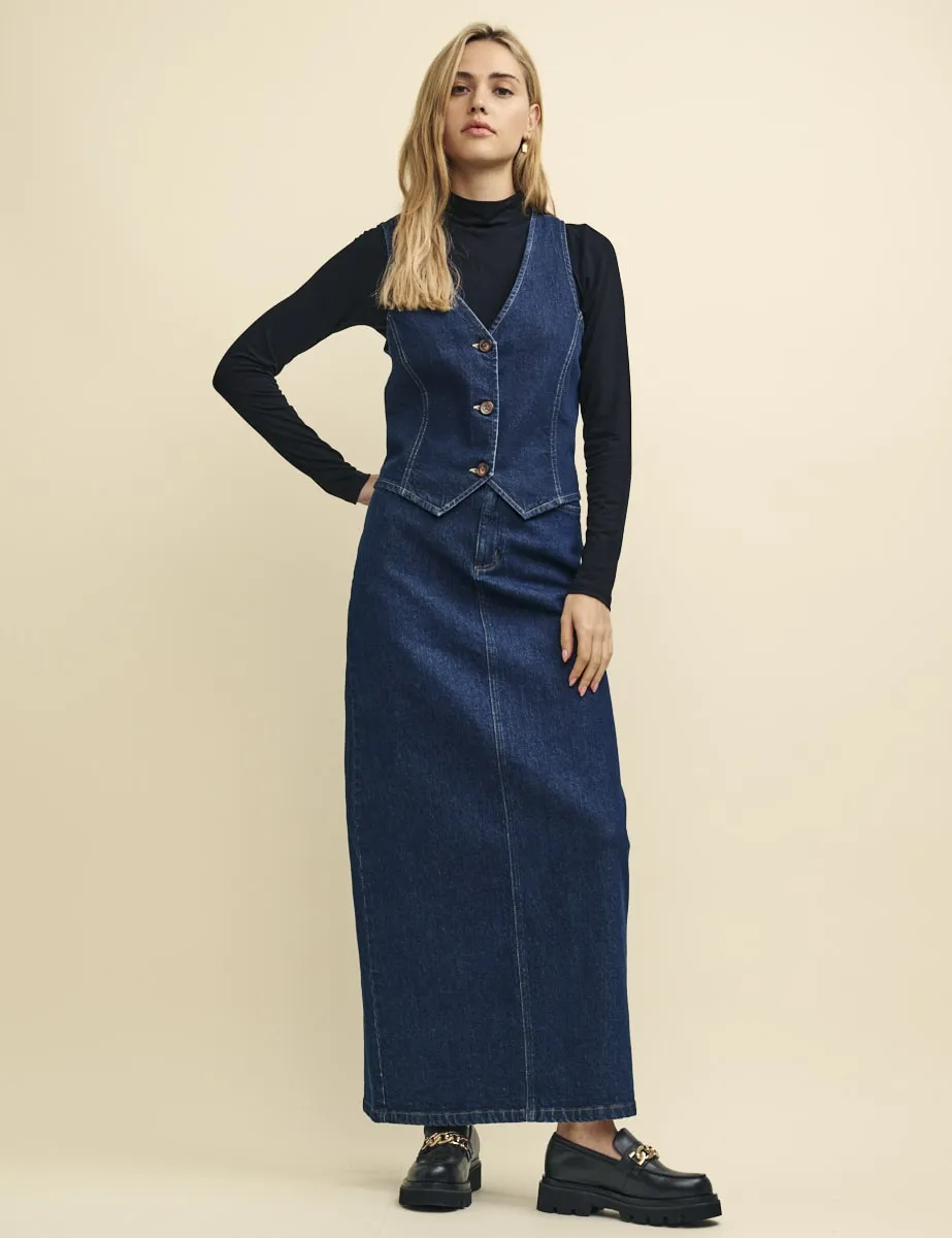 Dark Denim Back Slit Maxi Skirt sold by Nobody's Child