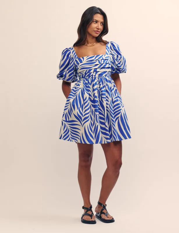 Blue Leaf Print Nova Mini Dress sold by Nobody's Child