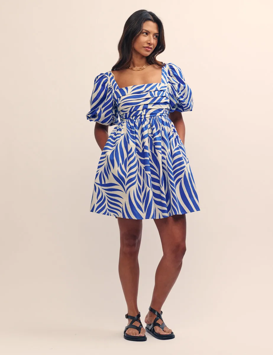 Blue Leaf Print Nova Mini Dress sold by Nobody's Child