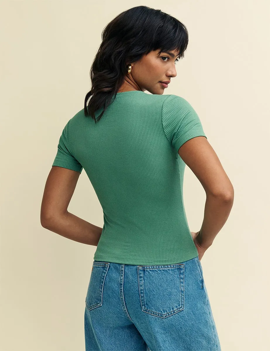 Green V-Neck Button Detail Short Sleeve Top sold by Nobody's Child product image thumbnail 4