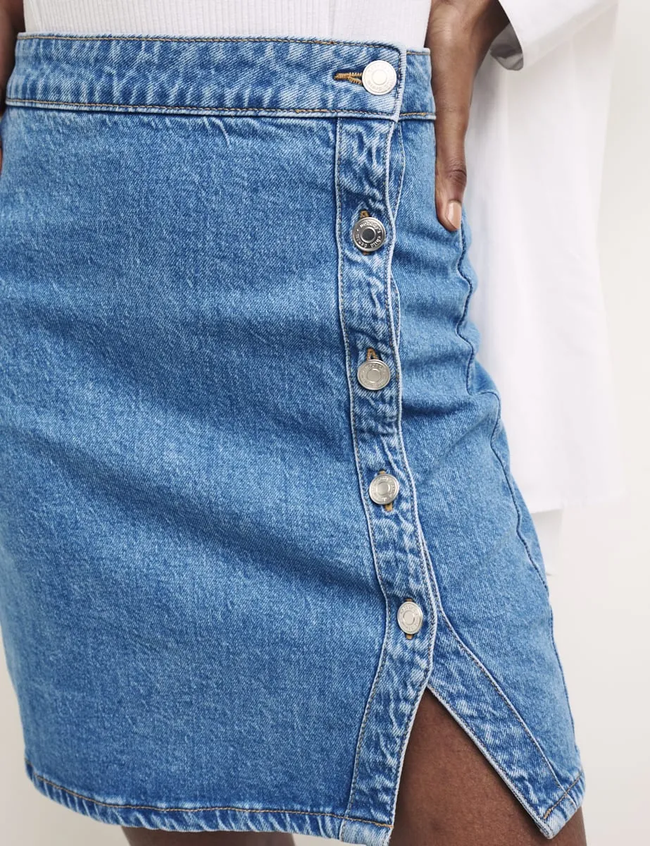 Blue Denim Button Mini Skirt sold by Nobody's Child product image thumbnail 3