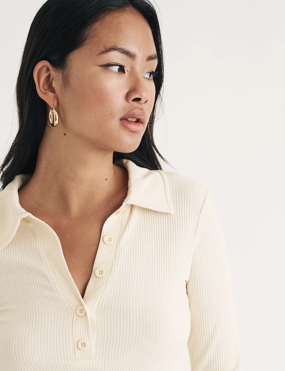 Cream Long Sleeve Polo Top sold by Nobody's Child product image thumbnail 3