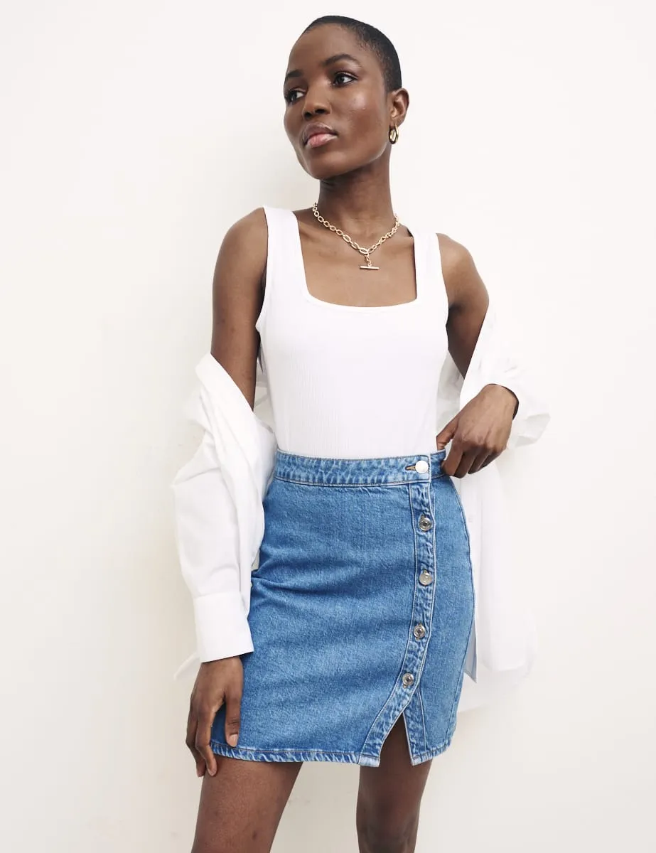 Blue Denim Button Mini Skirt sold by Nobody's Child product image thumbnail 2
